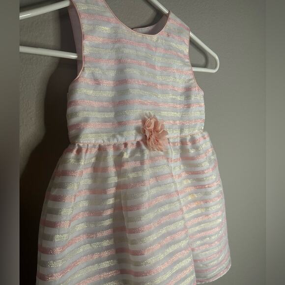 Girls Pink & White Striped Dress Wonder Nation toddler Easter dress with flower - Picture 2 of 6